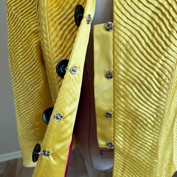 Vintage 80s Karen Lawrence Yellow Satin Pleated Evening Jacket Large - Picture 10 of 12